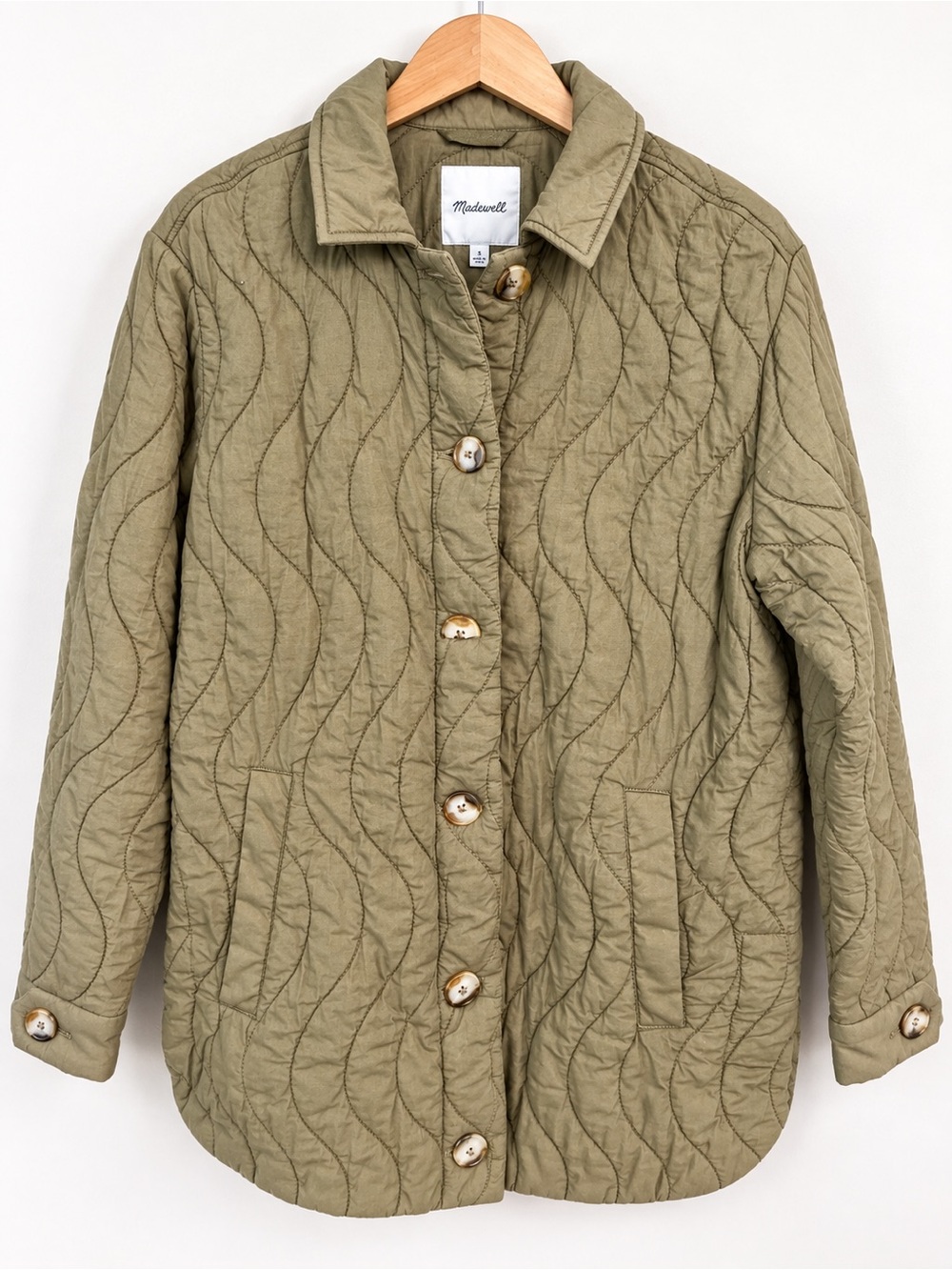 Madewell Quilted Belrose Shirt Jacket Distant Surplus Olive S